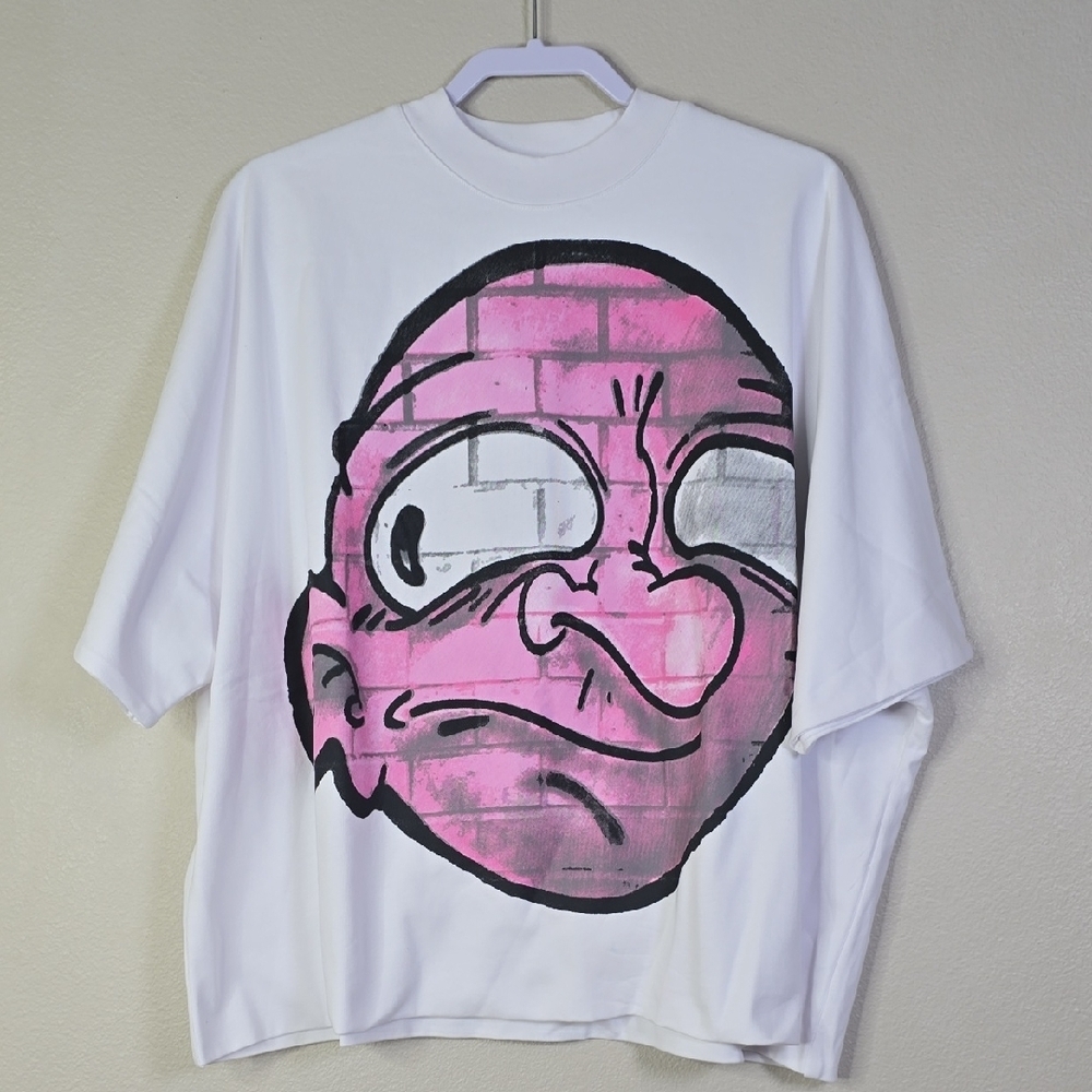 Billonarie Records "Billie" Brain Doble Leyered Oversized Boxy White T-Shirt M.